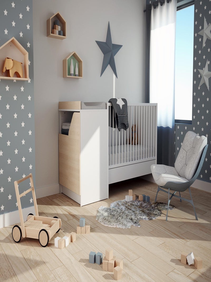 Cuna bebé y cómoda cambiador evolutiva CARNAVAL madera Blanco Beige - Kiabi