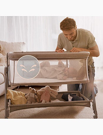 Cuna colecho convertible LIONELO Luna - 0-9 kg - Colchón incluido - Altura e inclinación regulables