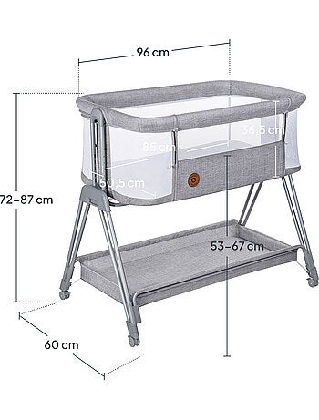 Cuna colecho convertible LIONELO Luna - 0-9 kg - Colchón incluido - Altura e inclinación regulables