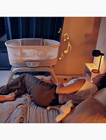 Cuna Colecho y Cama LIONELO Coral - Cuna hasta 9 kg - Ruedas - 5 velocidades - Mando a distancia