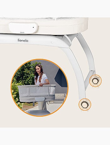 Cuna Colecho y Cama LIONELO Coral - Cuna hasta 9 kg - Ruedas - 5 velocidades - Mando a distancia