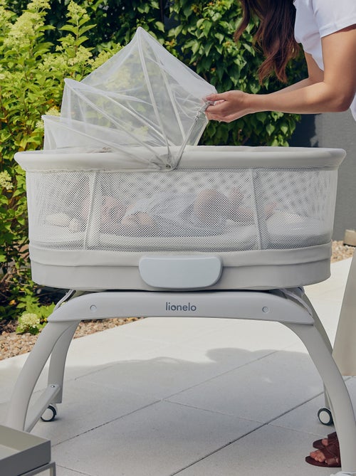 Cuna Colecho y Cama LIONELO Coral - Cuna hasta 9 kg - Ruedas - 5 velocidades - Mando a distancia - Kiabi