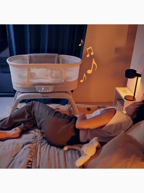 Cuna Colecho y Cama LIONELO Coral - Cuna hasta 9 kg - Ruedas - 5 velocidades - Mando a distancia - Kiabi