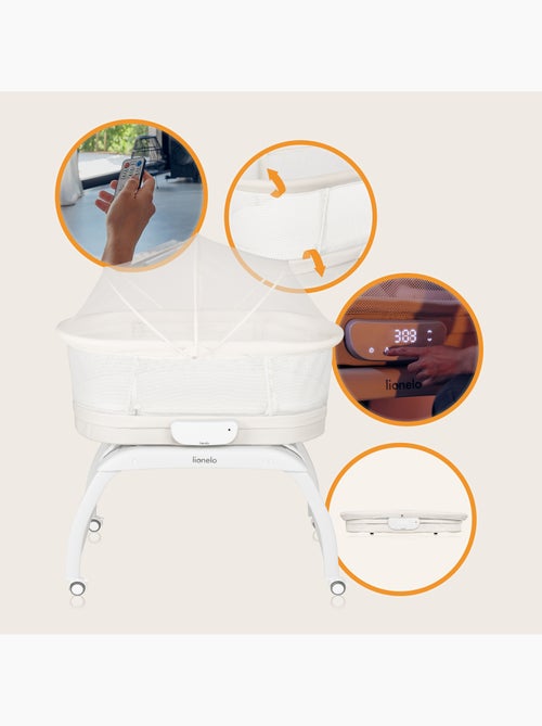 Cuna Colecho y Cama LIONELO Coral - Cuna hasta 9 kg - Ruedas - 5 velocidades - Mando a distancia - Kiabi