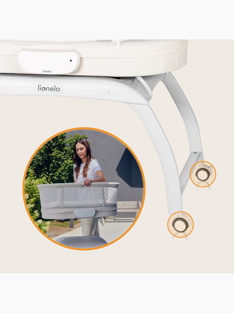 Cuna Colecho y Cama LIONELO Coral - Cuna hasta 9 kg - Ruedas - 5 velocidades - Mando a distancia Blanco - Kiabi