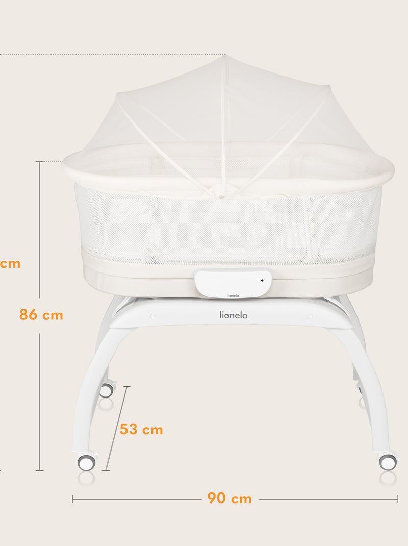 Cuna Colecho y Cama LIONELO Coral - Cuna hasta 9 kg - Ruedas - 5 velocidades - Mando a distancia Blanco - Kiabi