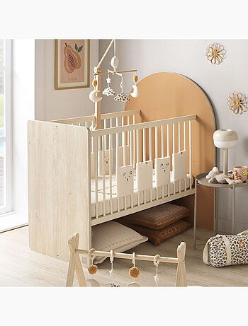 Cuna convertible de 120x60 a 90x190 - decoración en madera de roble sepia, forma de - SAUTHON