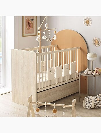 Cuna convertible de 120x60 a 90x190 - decoración en madera de roble sepia, forma de - SAUTHON