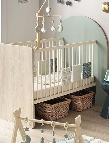 Cuna convertible de 120x60 a 90x190 - decoración en madera de roble sepia, forma de - SAUTHON