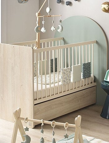 Cuna convertible de 120x60 a 90x190 - decoración en madera de roble sepia, forma de - SAUTHON