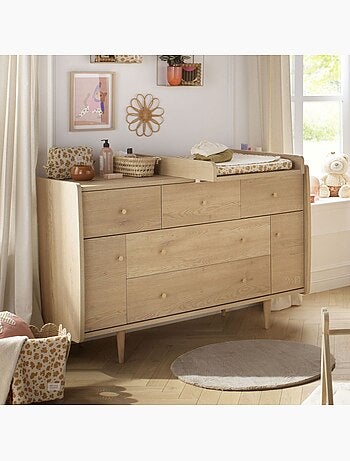 Cuna convertible My Love, cama convertible 140x70 y cómoda - Roble - SAUTHON
