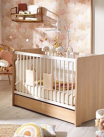 Cuna de 120 x 60 con cabeceros redondeados de madera decorada en roble - SAUTHON
