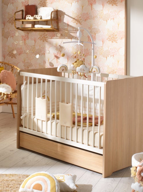 Cuna de 120 x 60 con cabeceros redondeados de madera decorada en roble - SAUTHON - Kiabi