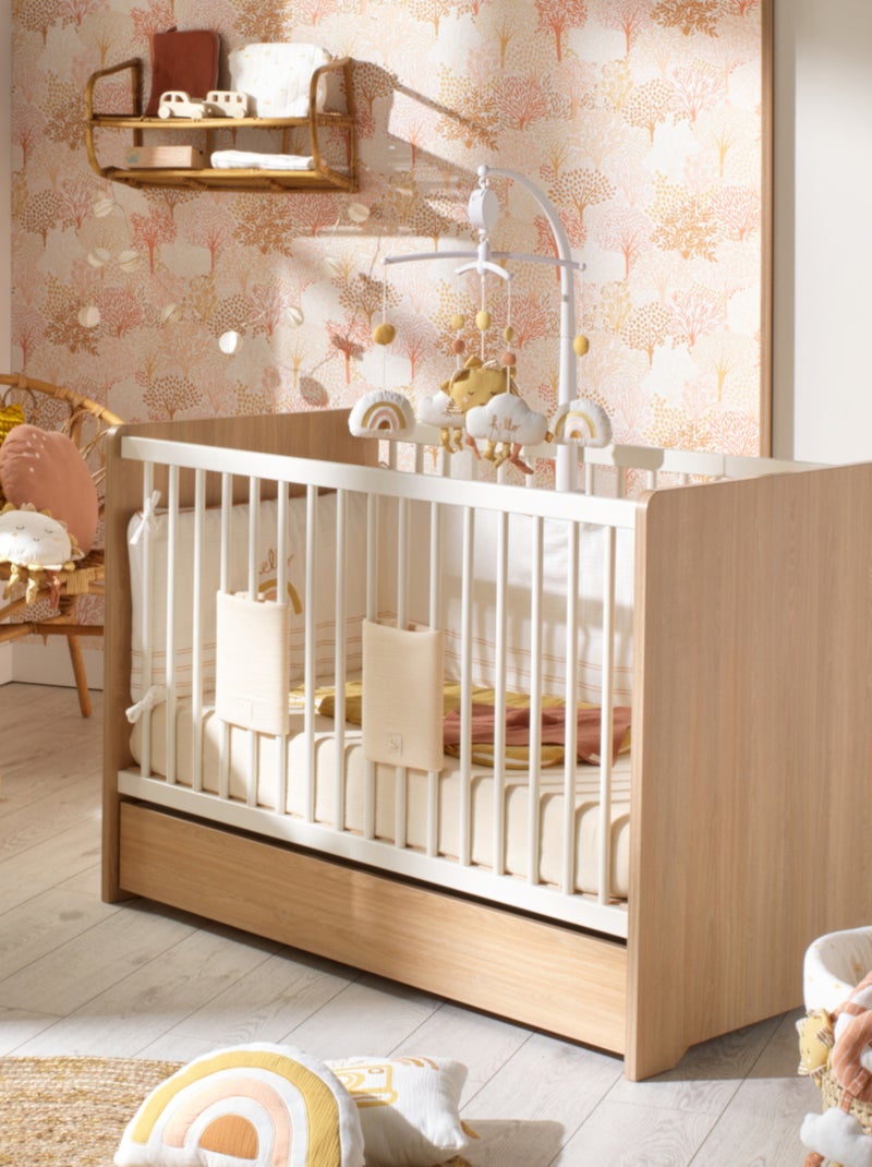 Cuna de 120 x 60 con cabeceros redondeados de madera decorada en roble - SAUTHON Beige - Kiabi