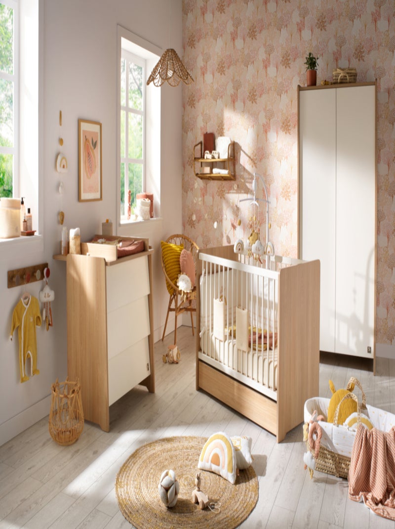 Cuna de 120 x 60 con cabeceros redondeados de madera decorada en roble - SAUTHON Beige - Kiabi