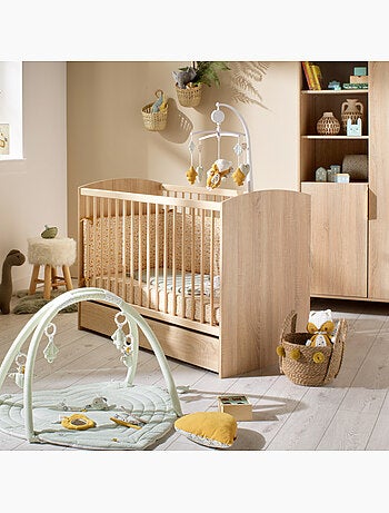 Cuna de 120 x 60 con cabeceros redondeados de madera decorada en roble - SAUTHON