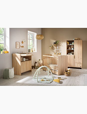 Cuna de 120 x 60 con cabeceros redondeados de madera decorada en roble - SAUTHON