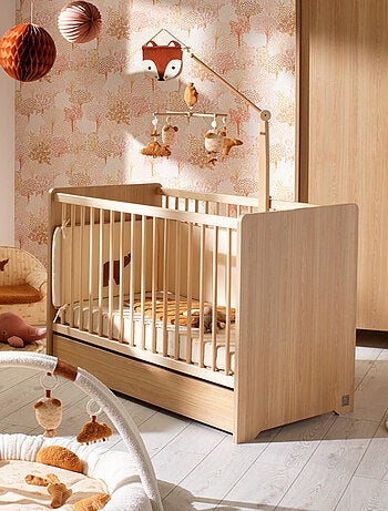 Cuna de 120 x 60 con cabeceros redondeados de madera decorada en roble - SAUTHON