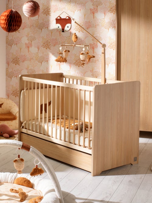 Cuna de 120 x 60 con cabeceros redondeados de madera decorada en roble - SAUTHON - Kiabi