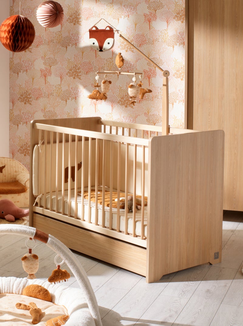 Cuna de 120 x 60 con cabeceros redondeados de madera decorada en roble - SAUTHON Marrón - Kiabi
