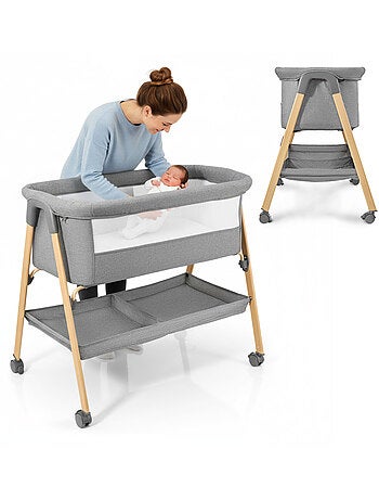 Cuna de bebé independiente con colchón y cama de viaje plegable gris – HyperMotion