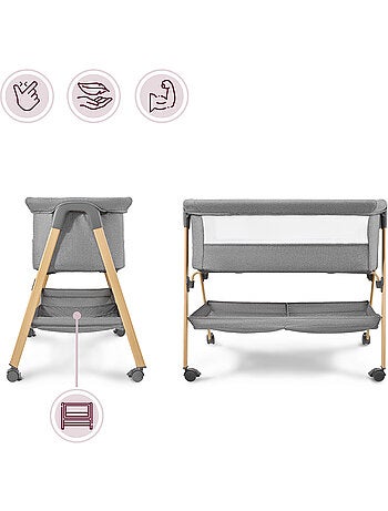 Cuna de bebé independiente con colchón y cama de viaje plegable gris – HyperMotion