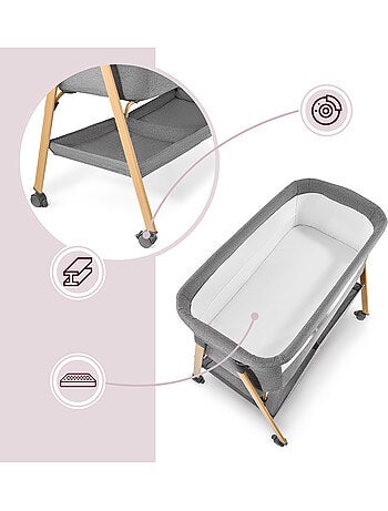 Cuna de bebé independiente con colchón y cama de viaje plegable gris – HyperMotion