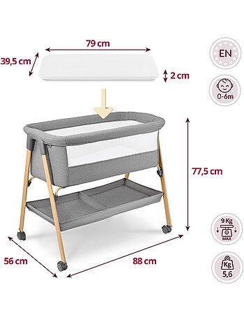 Cuna de bebé independiente con colchón y cama de viaje plegable gris – HyperMotion