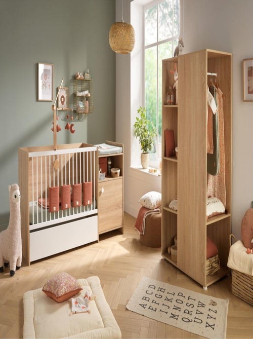 Cuna de madera de 120x60 convertible en 90x190 con cambiador de 1 - BABYPRICE - Kiabi