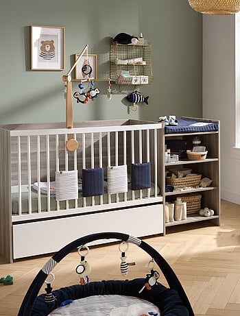 Cuna de madera de 120x60 convertible en 90x190 con cambiador y - BABYPRICE