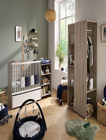 Cuna de madera de 120x60 convertible en 90x190 con cambiador y - BABYPRICE