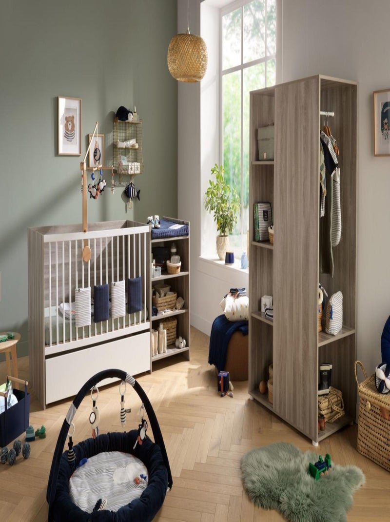 Cuna de madera de 120x60 convertible en 90x190 con cambiador y - BABYPRICE Gris - Kiabi