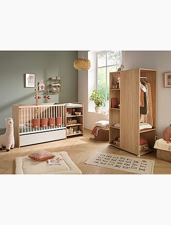 Cuna de madera de 120x60 convertible en 90x190 con cambiador y - BABYPRICE