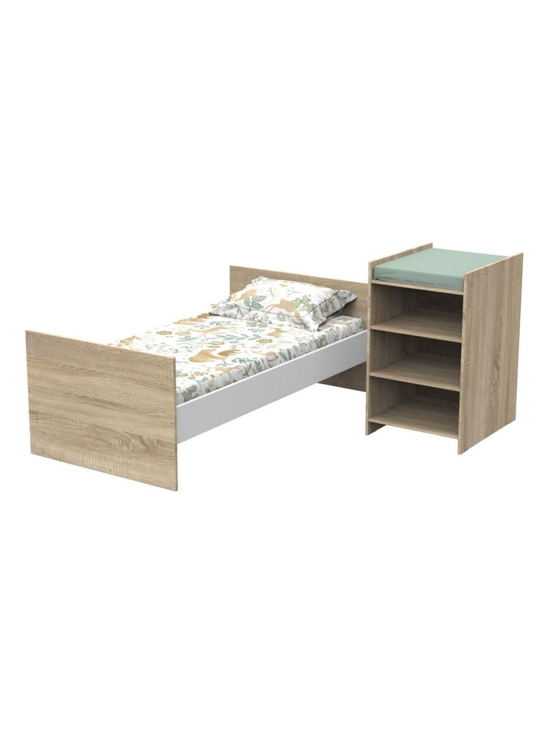 Cuna de madera de 120x60 convertible en 90x190 con cambiador y - BABYPRICE Marrón - Kiabi