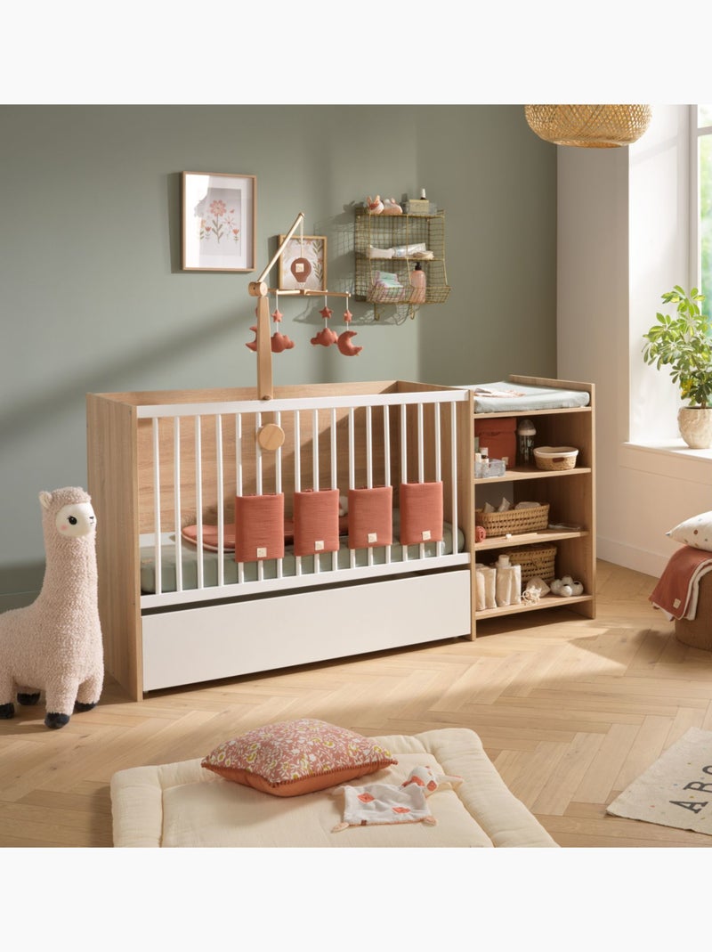 Cuna de madera de 120x60 convertible en 90x190 con cambiador y - BABYPRICE Marrón - Kiabi