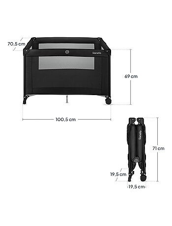 Cuna de viaje 2 en 1 LIONELO Amelie - Parque infantil - Ligera - Ruedas - 0-36 meses - Bolsa incluid