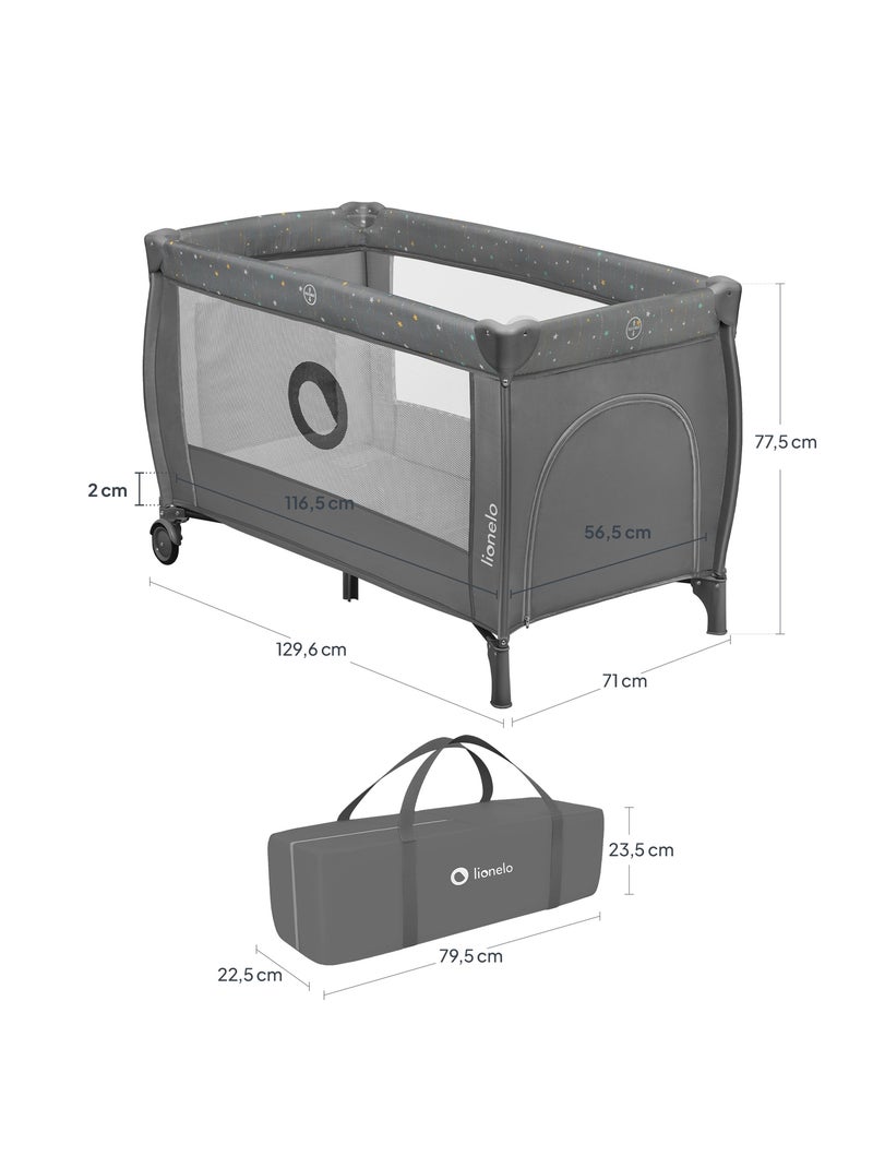 Cuna de viaje 2 en 1 LIONELO Stefi Plus - Parque infantil - Colchón de alta densidad - Ruedas - 0-36 Gris - Kiabi