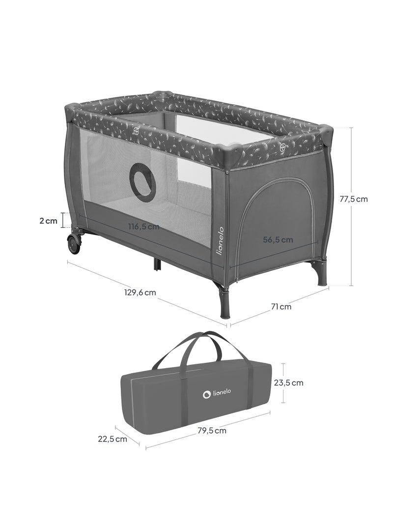 Cuna de viaje 2 en 1 LIONELO Stefi Plus - Parque infantil - Colchón de alta densidad - Ruedas - 0-36 Gris oscuro - Kiabi