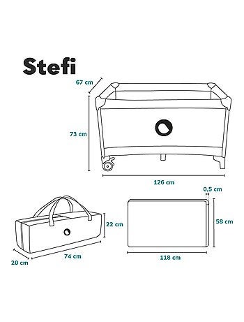 Cuna de viaje 2 en 1 Stefi LIONELO - Parque infantil - 125 x 65 cm - Ruedas - 0-36 meses - Bolsa inc