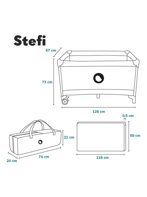 Cuna de viaje 2 en 1 Stefi LIONELO - Parque infantil - 125 x 65 cm - Ruedas - 0-36 meses - Bolsa inc - Kiabi