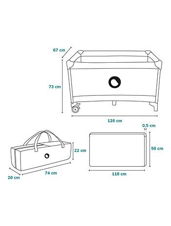 Cuna de viaje 2 en 1 Stefi LIONELO - Parque infantil - 125 x 65 cm - Ruedas - 0-36 meses - Bolsa inc