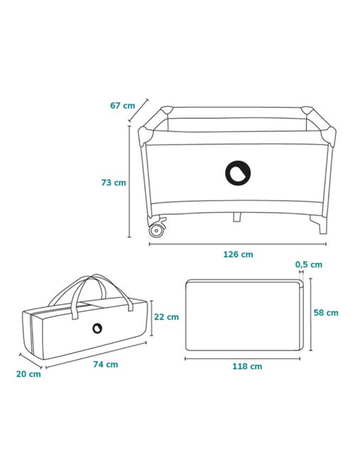 Cuna de viaje 2 en 1 Stefi LIONELO - Parque infantil - 125 x 65 cm - Ruedas - 0-36 meses - Bolsa inc - Kiabi