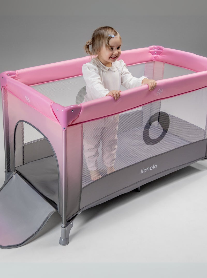 Cuna de viaje 2 en 1 Stefi LIONELO - Parque infantil - 125 x 65 cm - Ruedas - 0-36 meses - Bolsa inc Blanco Rosa Gris - Kiabi
