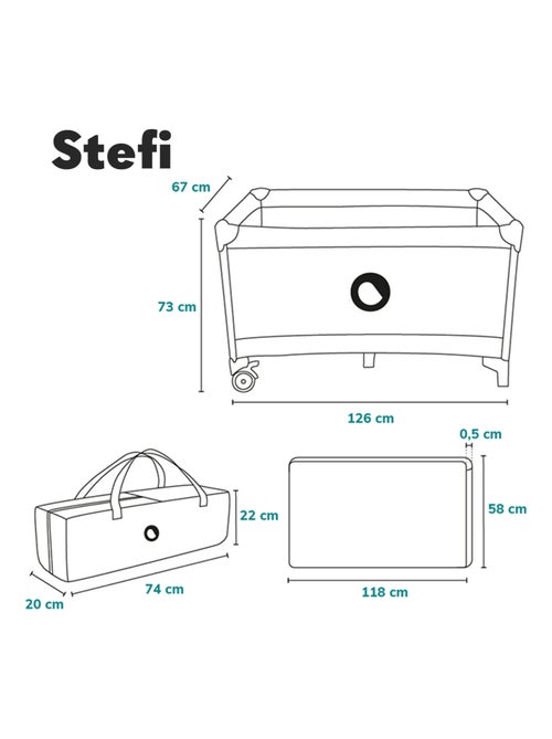 Cuna de viaje 2 en 1 Stefi LIONELO - Parque infantil - 125 x 65 cm - Ruedas - 0-36 meses - Bolsa inc - Kiabi