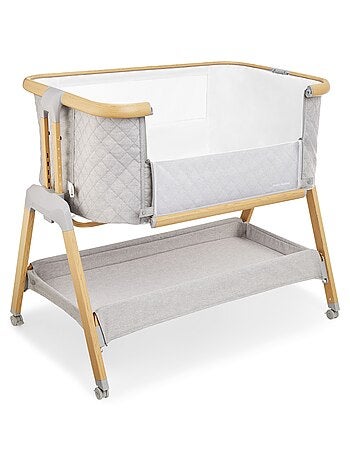 Cuna de viaje 3 en 1 con colecho, altura regulable y colchón 3 cm, gris y madera