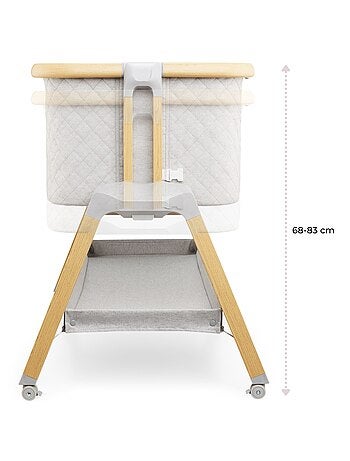 Cuna de viaje 3 en 1 con colecho, altura regulable y colchón 3 cm, gris y madera