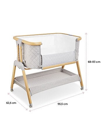 Cuna de viaje 3 en 1 con colecho, altura regulable y colchón 3 cm, gris y madera