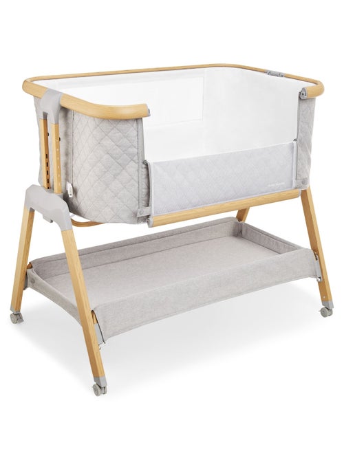 Cuna de viaje 3 en 1 con colecho, altura regulable y colchón 3 cm, gris y madera - Kiabi