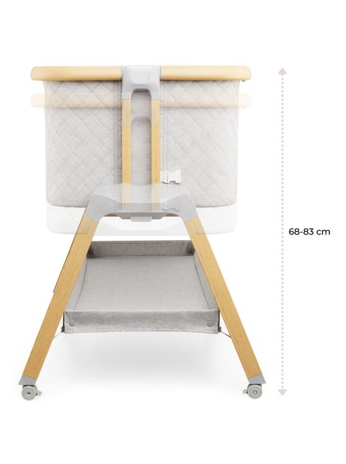Cuna de viaje 3 en 1 con colecho, altura regulable y colchón 3 cm, gris y madera - Kiabi