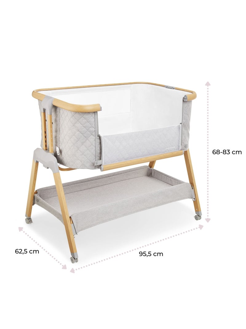 Cuna de viaje 3 en 1 con colecho, altura regulable y colchón 3 cm, gris y madera Gris - Kiabi